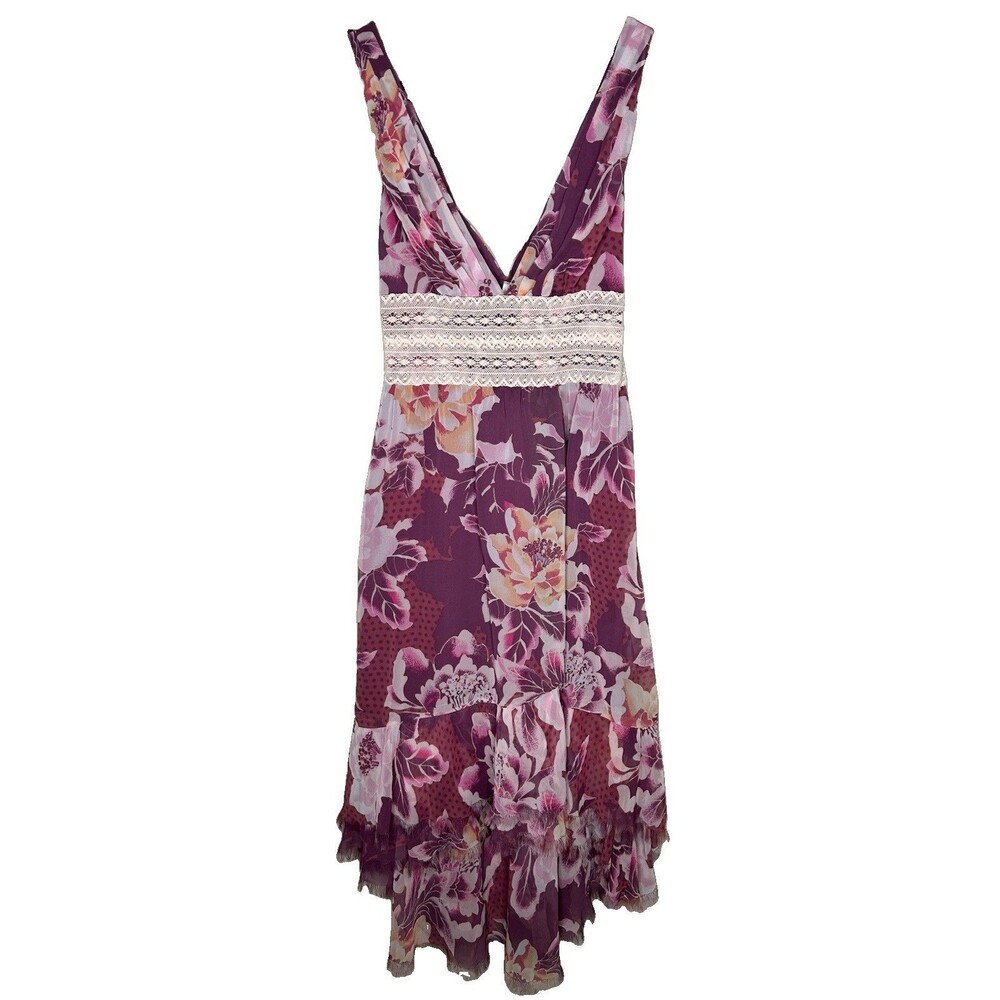 Free People Size 2 Lovely Garden Plum Floral Lace Ruffle Midi Dress *Read***